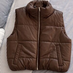 Ambiance Brown Leather Puffer Vest
